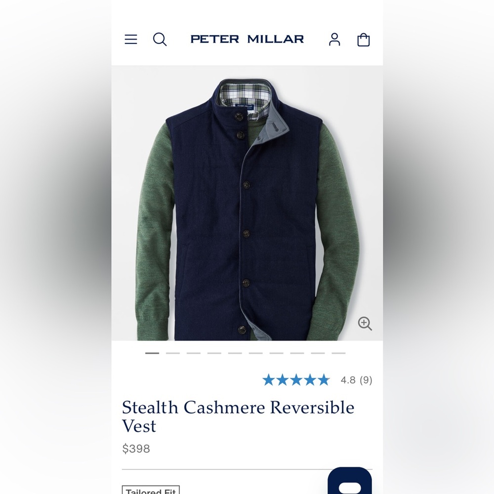 Peter Millar reversible cashmere vest. Size M. NWOT